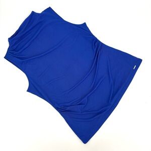 Calvin Klein NWOT Cobalt Blue High Neck Ruched Lined Mesh Sleeveless Top, Large